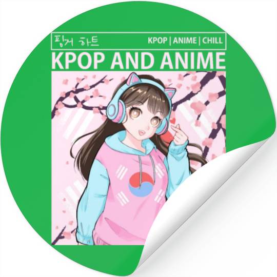 Kawaii Anime Girl Kpop Korean Flag Cherry Blossom Stickers