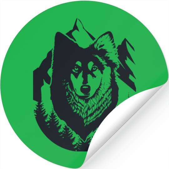 Mountain forest and wolf Stickers