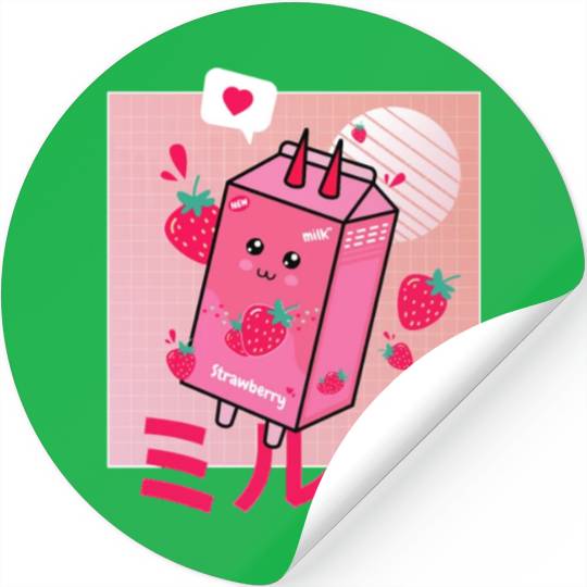 Strawberry Milk Shake Funny Retro 90s Japanese Stickers