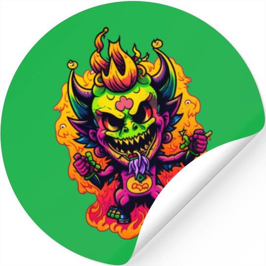 90's Style Neon Cartoon Crazy Devil 2 Stickers
