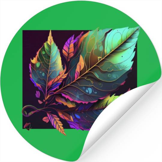 Vibrant Leaf Synthwave Stickers
