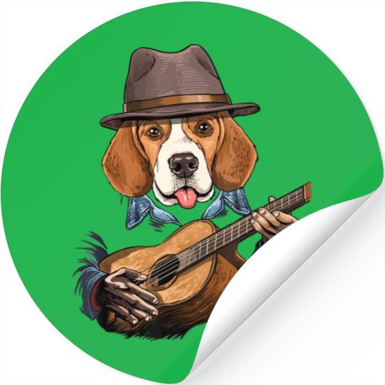 Beagle Dog Playing Guitar Pet Beagle Dog Lover Gui Stickers