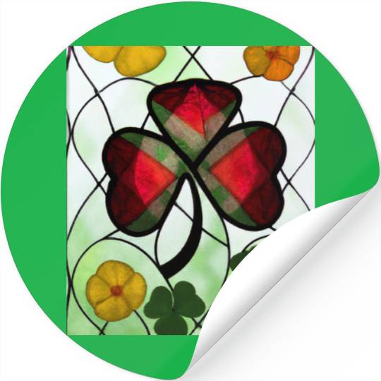 Red plaid Shamrock with Yellow Poppies (AI Art) Stickers