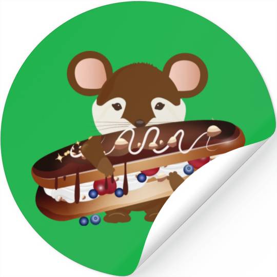 cute mouse with delicious chocolate eclair Stickers