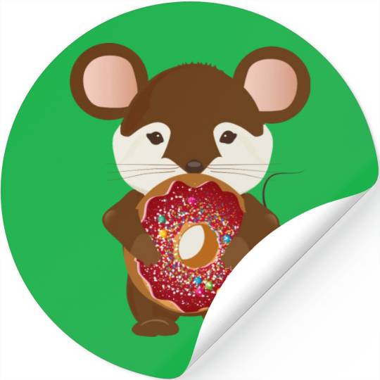 cute brown mouse with delicious donut Stickers