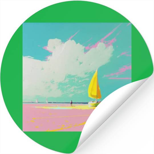 Gouache Pastel Serene Beach Scene Stickers