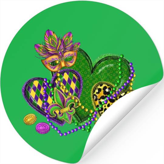 Mardi Gras Hearts Leopard Print Fleur de lis Symbo Stickers