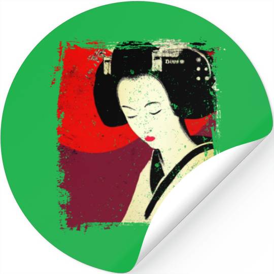 Geisha, traditional digital art, Japan Stickers