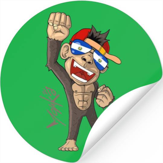 El Salvador Flag Cheering Monkey Fan Stickers
