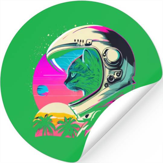 Aesthetic Vaporwave Space Cat 80s 90s Astronaut Stickers