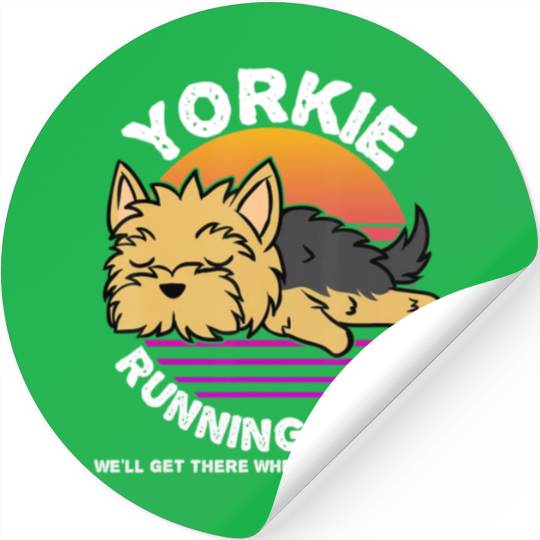 Funny Yorkie Running Team Stickers Kids Men Women Gif