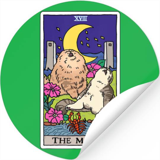 Tarot Card Crescent Moon And Cat Howl at the Moon Stickers