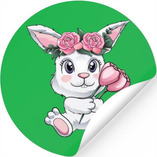 Baby Easter Bunny with Flowers cute Easter Egg Stickers