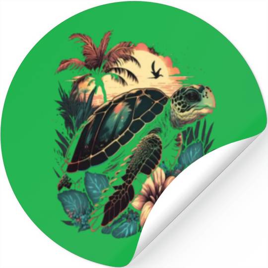 Turtle Hawaiian Sea Turtles Hibiscus Flower Stickers