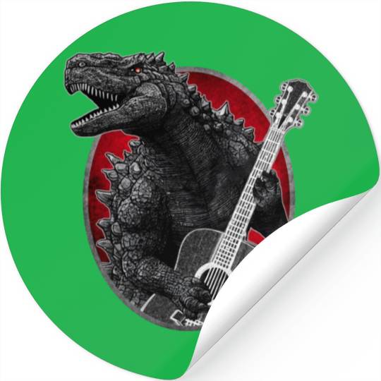 Kaiju playing guitar Stickers