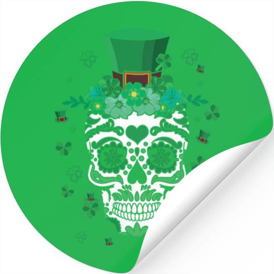 St Patty's Day El Dia De Los Muertos Irish Flower Stickers