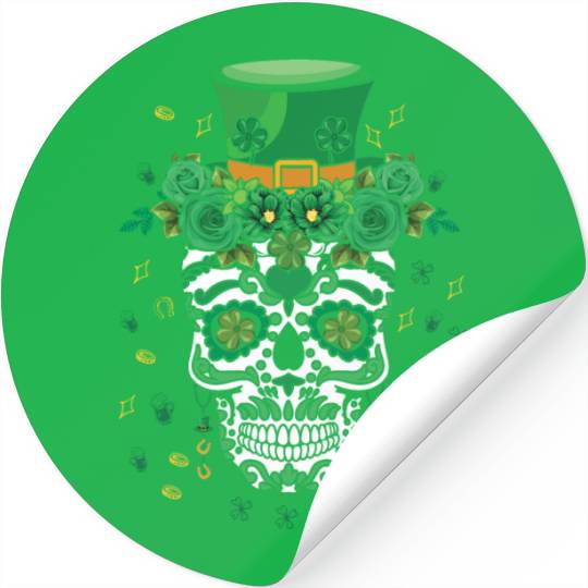 Dia De Los Muertos St Patty's Day Irish Flower Stickers