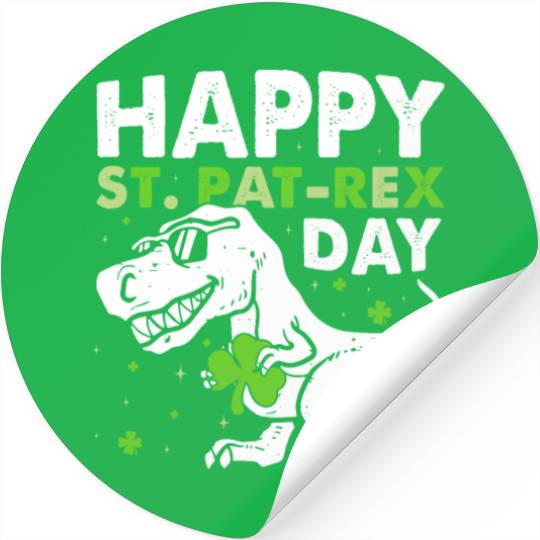 Kids Happy St Pat Trex Day Dino St Patricks Day Stickers