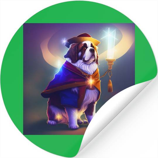 Saint Bernard Dog as a Wizard Stickers