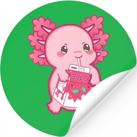 Kawaii Axolotl Strawberry Milk Teen Girl Kids Japa Stickers