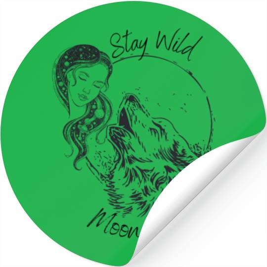Stay Wild Moon Child Wolf Howling at Moon Goddess Stickers
