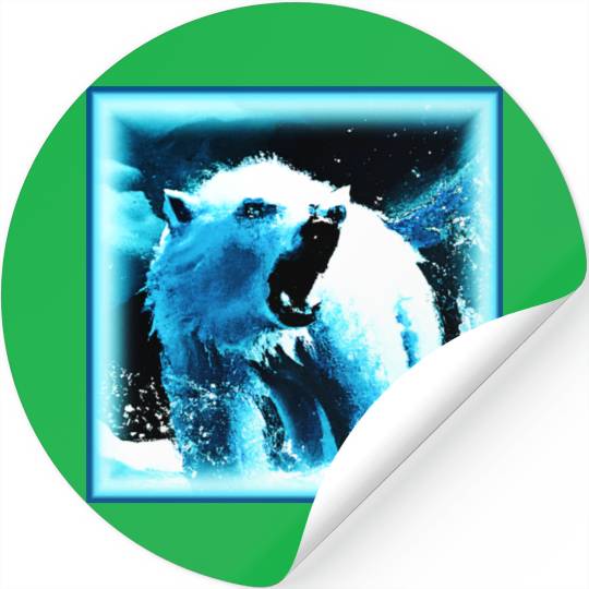 "Angry Polar Bear" Cute Painting. Buy Now Stickers