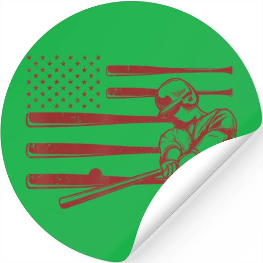Baseball Player Batter Baseball Bat USA Flag Stickers