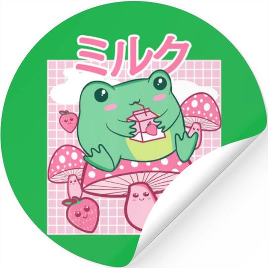 Cottagecore Aesthetic Kawaii Frog Drinking Japanes Stickers