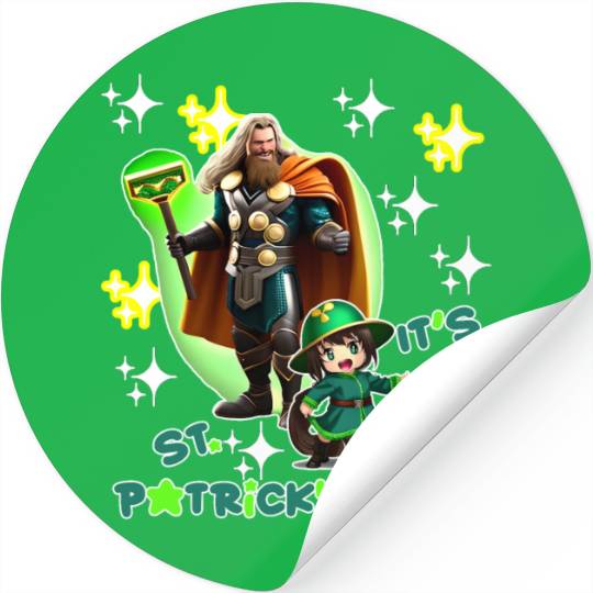 Kids St. Patrick's Day Shamrock "Thor, anime" Stickers