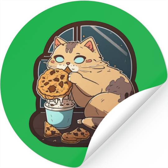 Cat Eats Cookie Stickers