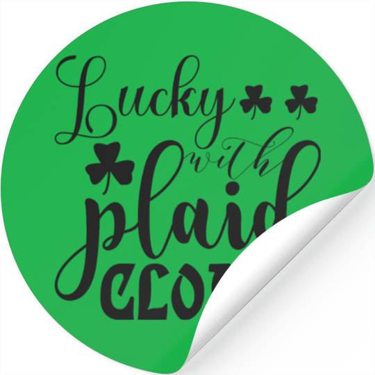 Lucky with plaid clover Stickers