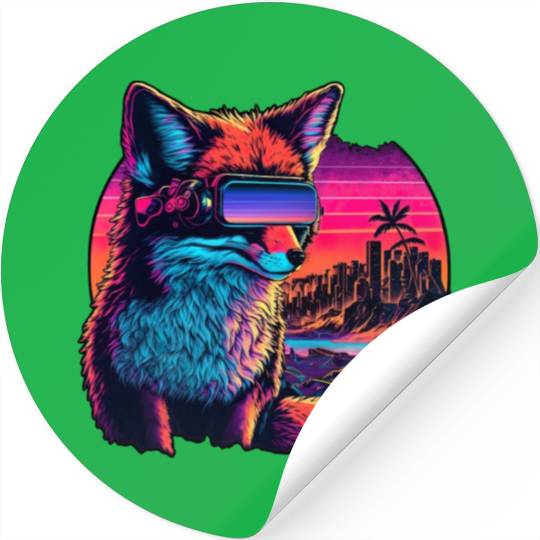 Retro Futuristic Synthwave Fox Stickers