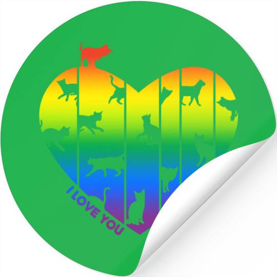 Rainbow Heart and Funny Cats. Cats are in my Heart Stickers