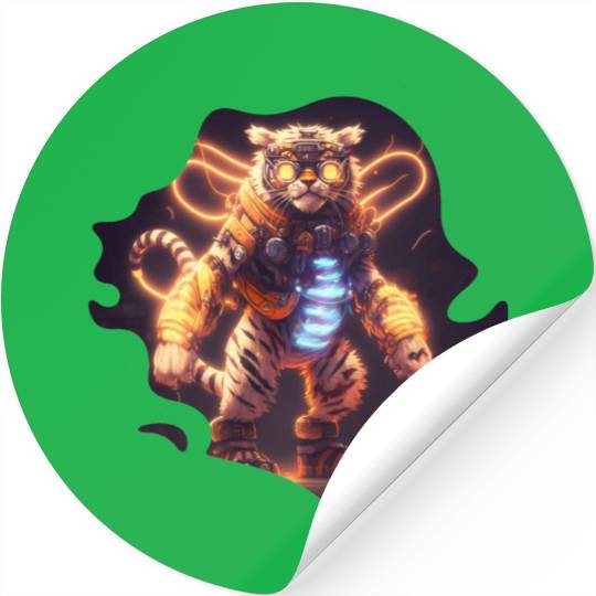 Cool Mecha Tiger with Cyborg Steampunk Style Stickers