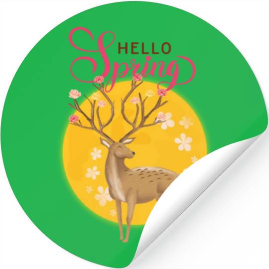 Hello Spring with cute deer Stickers