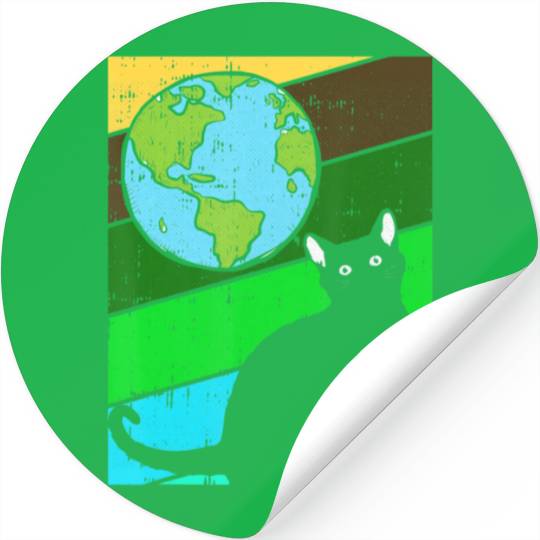 Black Cat Earth Day Retro Kitten Lover Environment Stickers