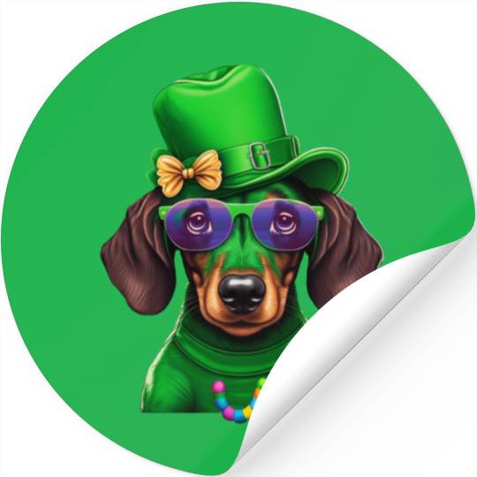 St. Patricks Day Dachshund Wiener Dog Shamrock Stickers
