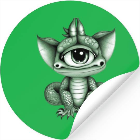 cute adorable one eyed dragon green Stickers
