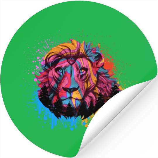 Colorful Rainbow Lion Leo Animal Abstract Color Stickers