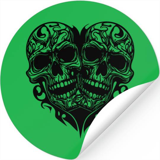 Two Skulls Heart T Tattoo Style Stickers
