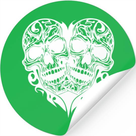 Two Skulls Heart T Tattoo Style Stickers