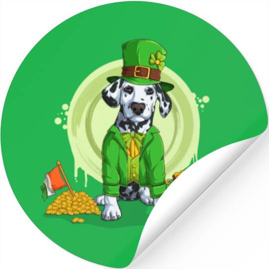 Dalmatian Puppy, Irish Flag, Gold, Shamrock Dog St Stickers