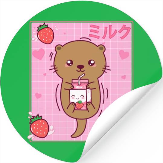 Kawaii Sea Otter Strawberry Milk Shake Otaku Stickers