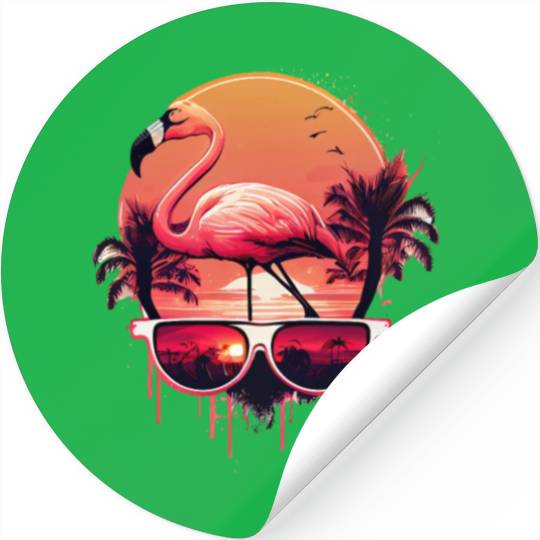 Retro Sunset Pink Flamingo Summer Design Flamingo Stickers