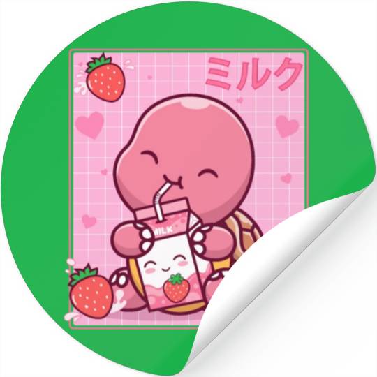 Kawaii Turtle Lover Strawberry Milk Shake Otaku Stickers