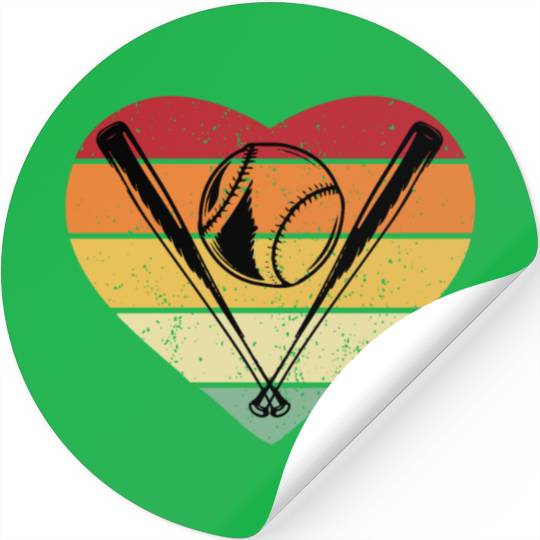 Sunset Retro Vintage Baseball Heart Stickers