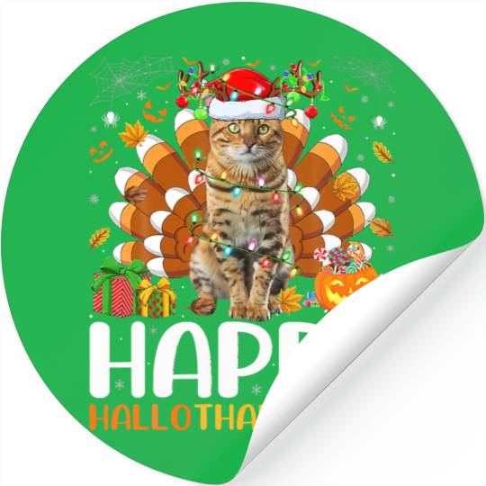 Cat Lover Halloween Christmas Happy Hallothanksmas Stickers