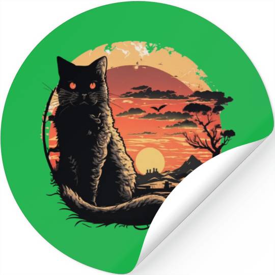 Catzilla Vintage Funny Cute black Cat Art Japanese Stickers
