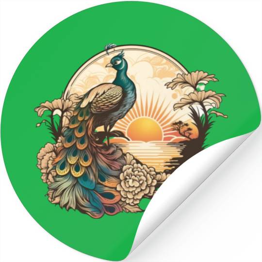 Serenity at Sunrise: Peacock Inspired Artwork Stickers