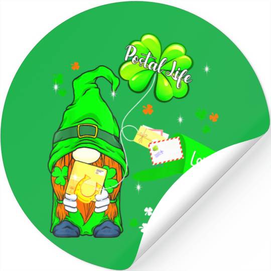 Funny Postal Worker Life Gnome Shamrock St Patrick Stickers
